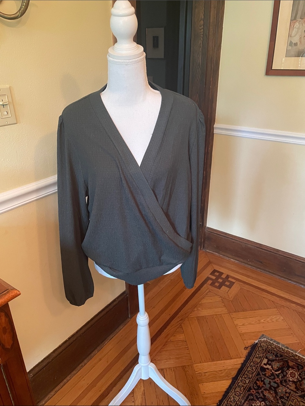 Women's Dark Green Wrap-Style Tunic Top